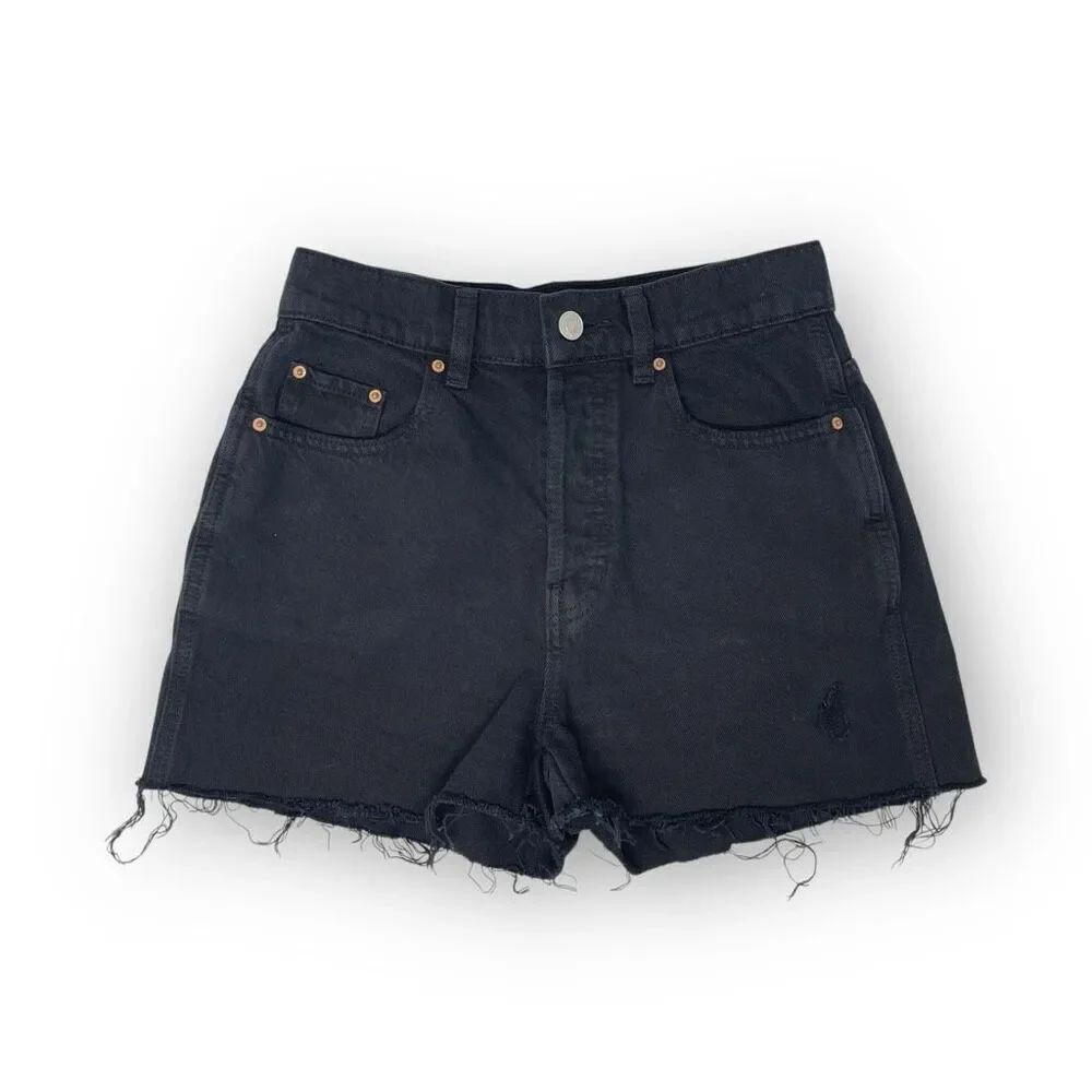 PacSun Baggy Jean Denim Jean Shorts Black Distressed Button Fly Women’s Size 25
